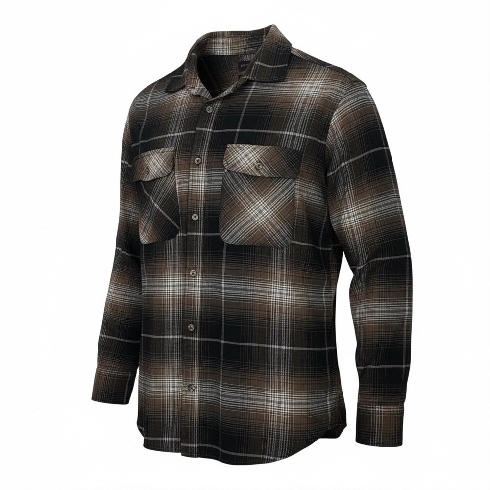 Banana Republic Men Standard Fit Flannel Plaid Long Sleeve Brown Shirt XL Grunge